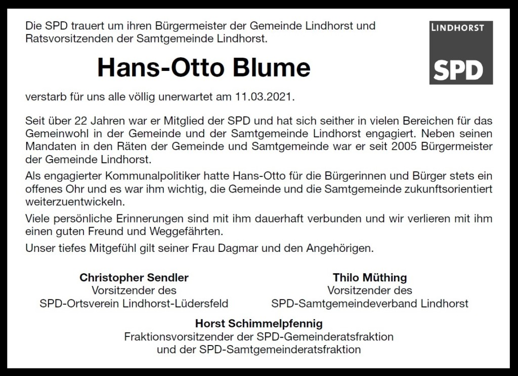 Trauer Hans-Otto Blume